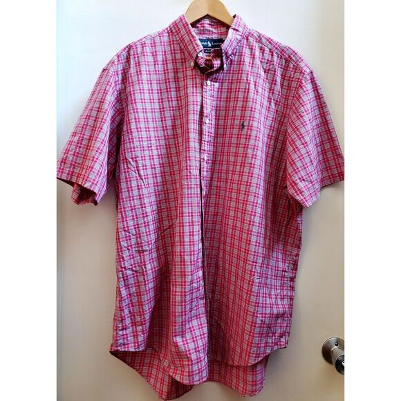 Ralph Lauren Classic Fit Shirt XL Pink Plaid w/Green Pony on Pocket Short Sleeve - Picture 2 of 7